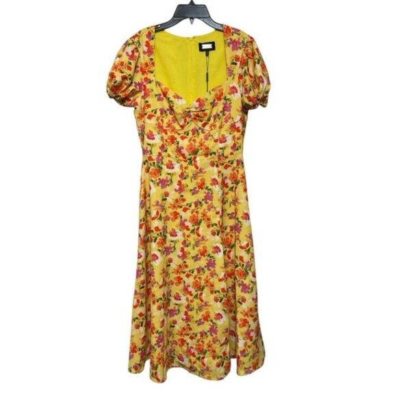 Alexia Admor Gracie Sweetheart Fit & Flare Midi Dress in Yellow Floral Size 6 - Picture 5 of 16